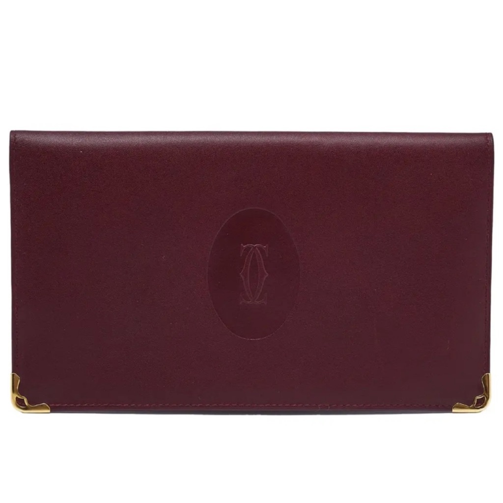 Authentic Cartier Long Rich Burgundy Leather Card Holder/Wallet